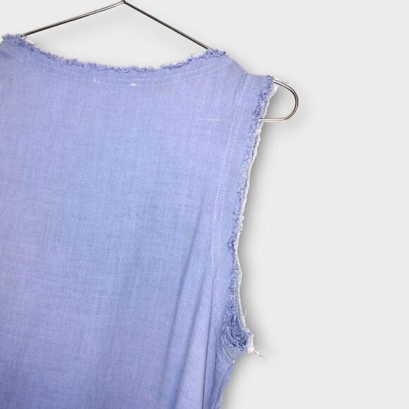 Umgee Womens Dress Sz Medium Blue Chambray Raw Edges Pockets Cottagecore Casual - Picture 3 of 14
